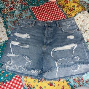 We The Free Blue Distressed Jean Shorts